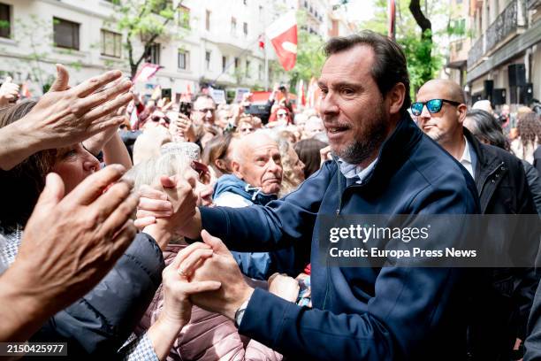 The Minister of Transport and Sustainable Mobility, Oscar Puente, during a rally in Ferraz street in support of the President of the Government,...