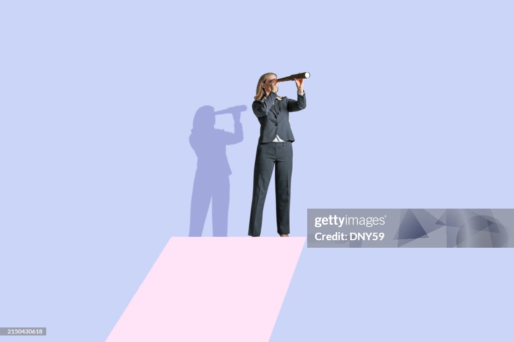 Woman Looking Through A Spyglass