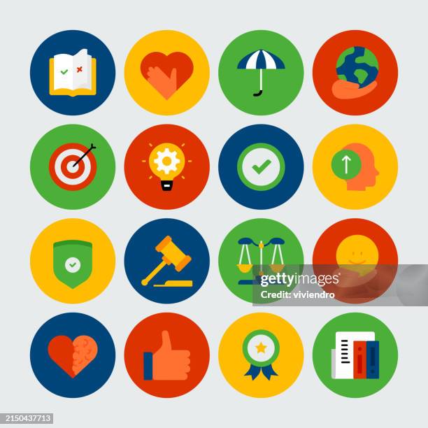 core values set prepared with colored icons. - core values icon stock illustrations