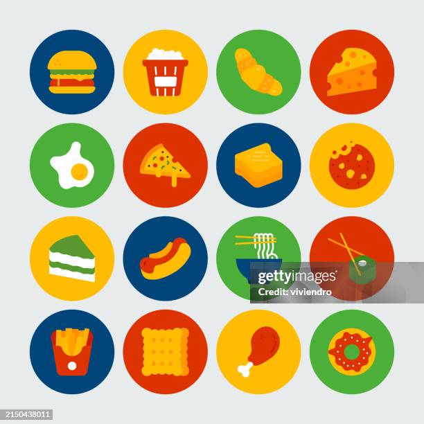 fast food set prepared with colored icons. - cheeseburger pasta stock illustrations