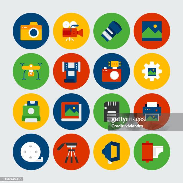 photography set prepared with colored icons. - webcam view stock illustrations