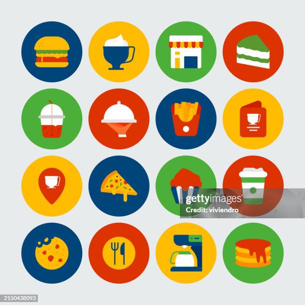 stockillustraties, clipart, cartoons en iconen met cafe set prepared with colored icons. - latte macchiato