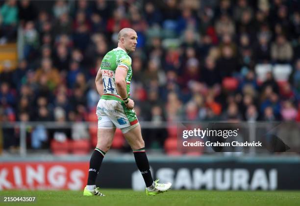 Mike Brown of Leicester Tigers is sent off for a second yellow during the Gallagher Premiership Rugby match between Leicester Tigers and Bristol...