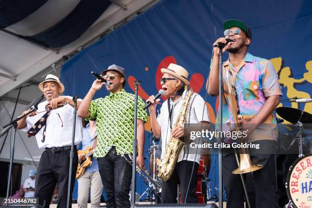 Shannon Powell, Branden Lewis, Charlie Gabriel and Revon Andrews of Preservation Hall Jazz Band perform on Day 2 of 2024 New Orleans Jazz & Heritage...