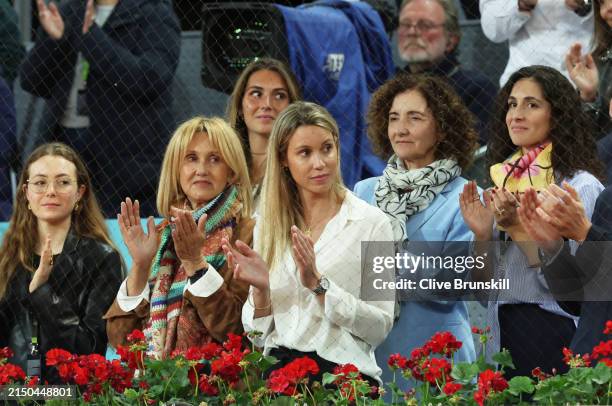 Rafael Nadal's mother Ana Maria Parera , sister Maria Isabel Nadal , and wife Maria Francisca Perello look on as they are seen in attendance during...