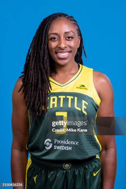 Nneka Ogwumike of the Seattle Storm poses for a head shot during WNBA Media Day at Center for Basketball Performance practice facility on April 30,...