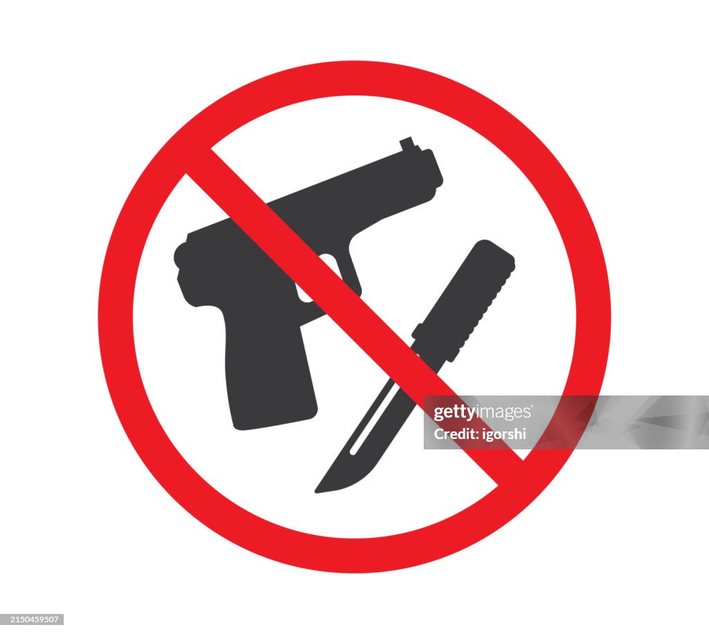 Kinfe Stop Sign Stop Gun And Knife Warning Sign High-Res Vector Graphic - Getty Images