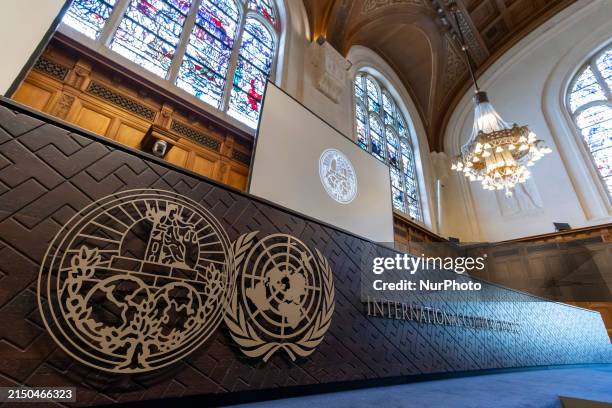 Inside the courtroom before the session starts, the top United Nations court, the International Court of Justice in The Hague, is rejecting...