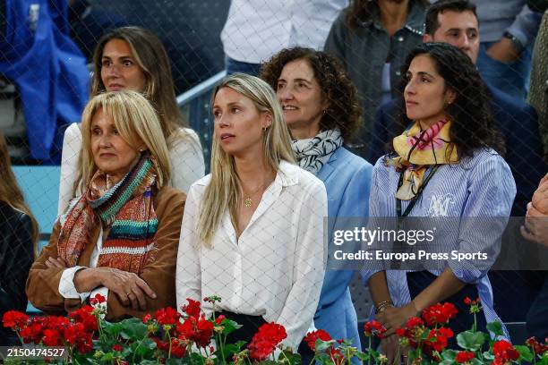 Rafael Nadal's mother, Ana Maria Parera, Maria Isabel Nadal and Xisca Perello, look on during the match between Rafael Nadal of Spain and Alex de...