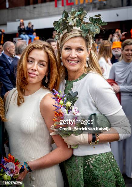 Princess Alexia of The Netherlands and Queen Maxima of The Netherlands during King's Day on April 27, 2024 in Emmen, Netherlands.