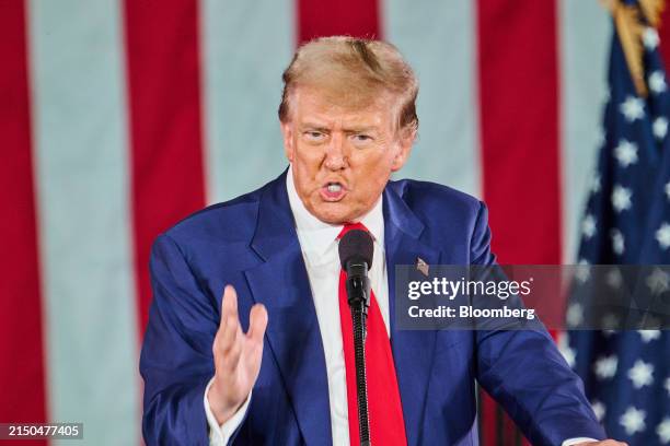 Former US President Donald Trump speaks during a campaign event at the Waukesha Expo Center in Waukesha, Wisconsin, US, on Wednesday, May 1, 2024. In...