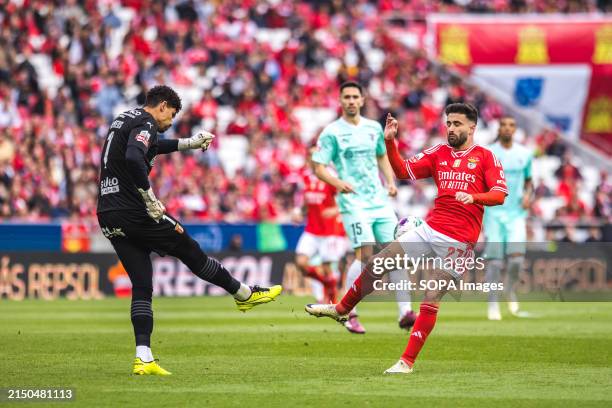 Matheus Magalhaes of Sporting Clube de Braga with Rafa Silva of SL Benfica in action during the Liga Portugal Betclic match between SL Benfica and SC...