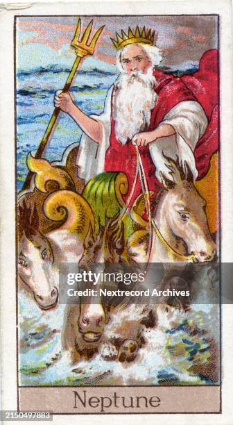 Playing cards issued as collectible vintage illustrated cigarette or tobacco cards from the 'Mythological Gods and Goddesses' series, issued in 1924...