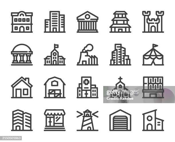 building - bold line icons - city pavilion stock illustrations