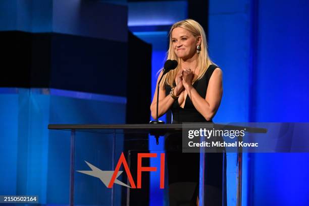 Reese Witherspoon speaks onstage during the 49th AFI Life Achievement Award: A Tribute To Nicole Kidman at Dolby Theatre on April 27, 2024 in Los...