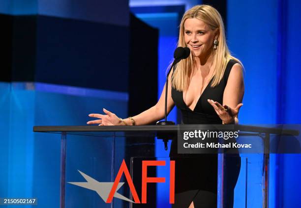 Reese Witherspoon speaks onstage during the 49th AFI Life Achievement Award: A Tribute To Nicole Kidman at Dolby Theatre on April 27, 2024 in Los...