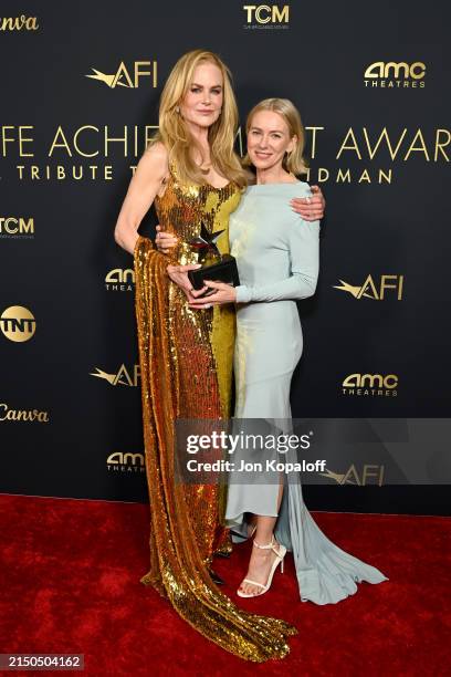 Nicole Kidman and Naomi Watts attend the 49th AFI Life Achievement Award: A Tribute To Nicole Kidman at Dolby Theatre on April 27, 2024 in Los...