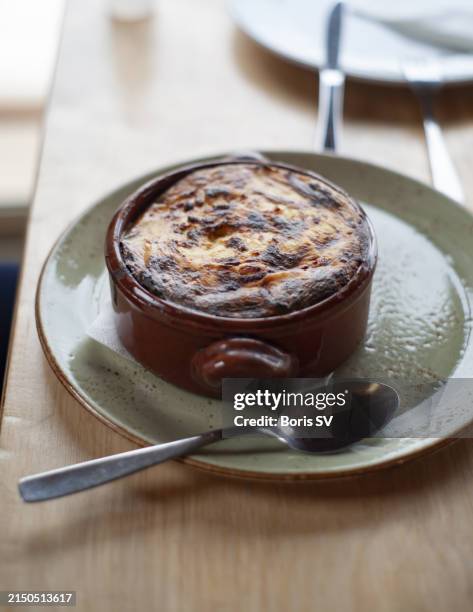 traditional greek moussaka - moussaka stockfoto's en -beelden