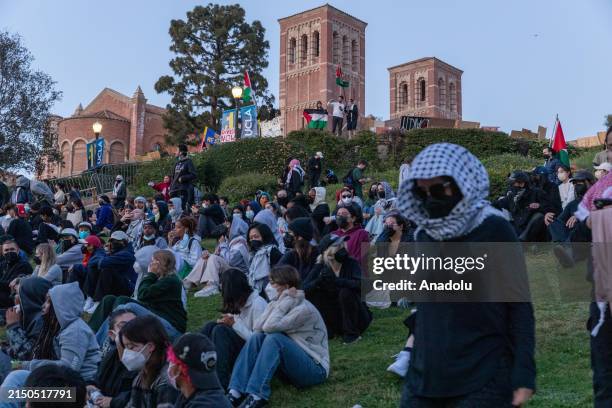 Pro-Palestinian students at UCLA campus set up encampment in support of Gaza and protest the Israeli attacks in Los Angeles, California, United...