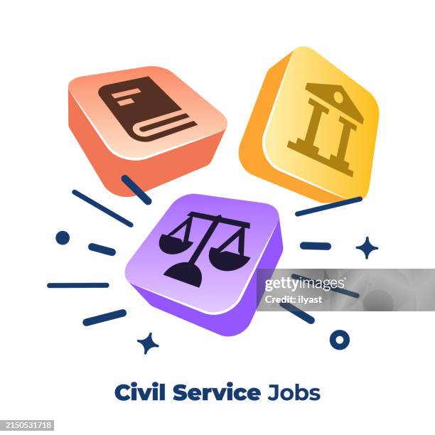 ilustraciones, imágenes clip art, dibujos animados e iconos de stock de botones vectoriales 3d con iconos para trabajos de servicio civil - bill of rights icons