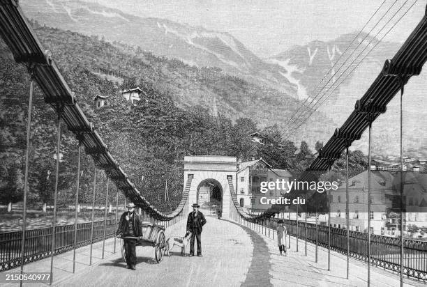 inntal bridge, kettenbrücke at mühlau, innsbruck - chain bridge suspension bridge stock illustrations