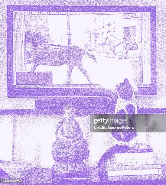 cat watching tv - picky cat stock illustrations