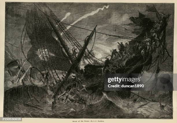 shipwreck of the uss huron an iron-hulled gunboat of the united states navy ran aground off nags head, north carolina in heavy weather 1877 - shipwreck nags head stock illustrations