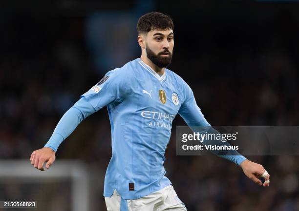 Josko Gvardiol of Manchester City in action during the UEFA Champions League quarter-final second leg match between Manchester City and Real Madrid...