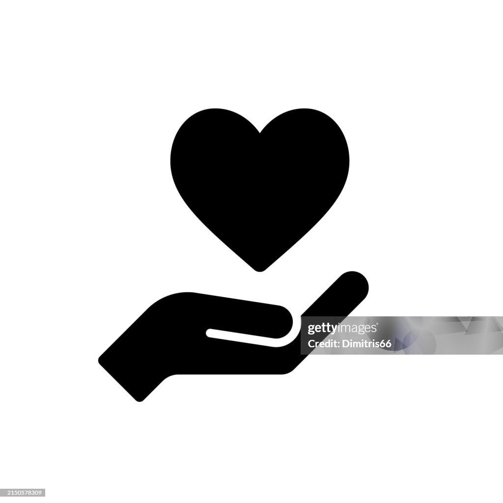 Hand and heart solid icon. Care, family, love concepts