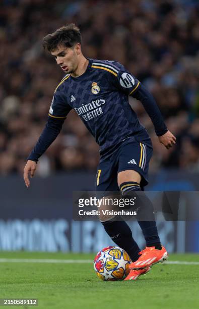 Brahim Diaz of Real Madrid CF in action during the UEFA Champions League quarter-final second leg match between Manchester City and Real Madrid CF at...