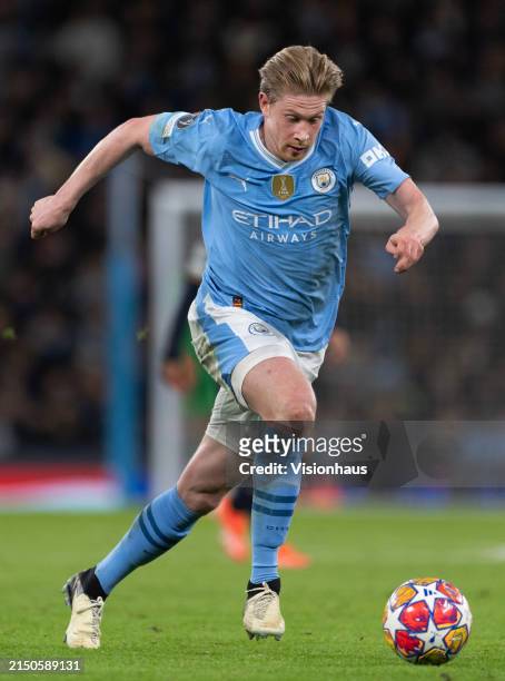 Kevin De Bruyne of Manchester City in action during the UEFA Champions League quarter-final second leg match between Manchester City and Real Madrid...