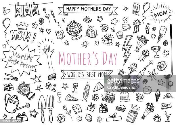 ilustraciones, imágenes clip art, dibujos animados e iconos de stock de dibujos de garabatos esquemáticos del día de la madre - bolígrafo y marcador