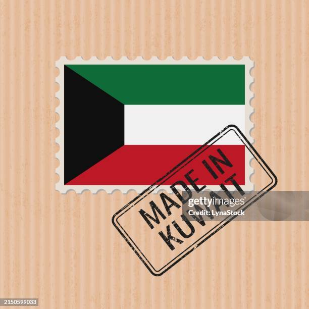 made in kuwait badge vector. sticker with kuwaiti national flag. ink stamp isolated on paper background. - kuwaiti flag stock illustrations