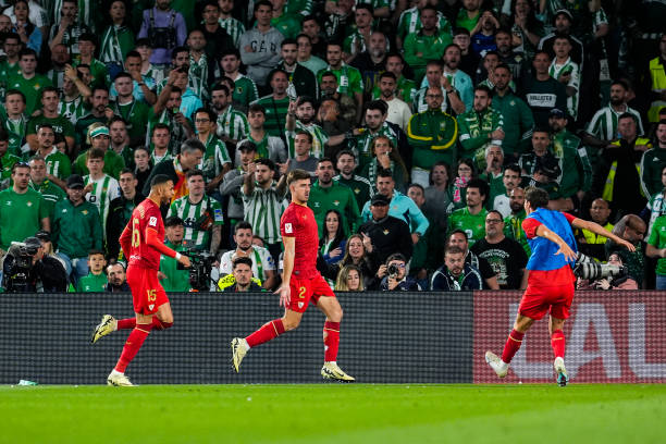 Kike Salas of Sevilla FC celebrates a goal during the Spanish league, La Liga EA Sports, football match played between Real Betis and Sevilla FC at...