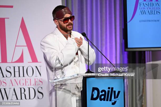 Brett Alan Nelson accepts the award for Music Stylist of the Year onstage during DAOU Vineyards at the Daily Front Row Fashion Los Angeles Awards...