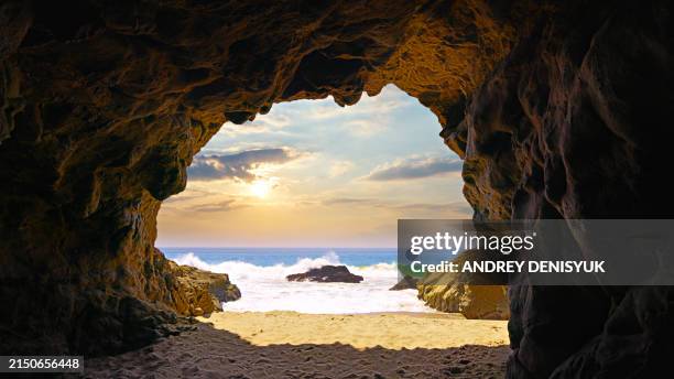 sea cave. sunset - izu peninsula stock pictures, royalty-free photos & images