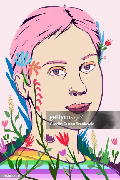lesbian person in springtime - couple springtime stock illustrations