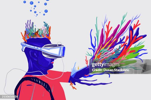 existing in the augmented reality - computer game development stock illustrations