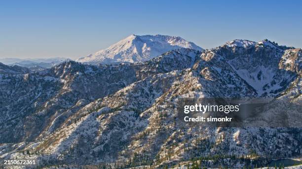 scenic view of snow covered mountains - skamania county stock pictures, royalty-free photos & images