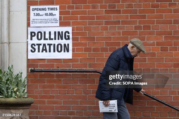 An elderly man exits a polling station in London. Elections are taking place today in 107 local authorities as well as for 11 metro mayors and London...