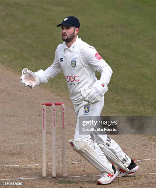 Durham wicketkeeper Ollie Robinson in action during day four of the Vitality County Championship match between Durham and Essex at Seat Unique...