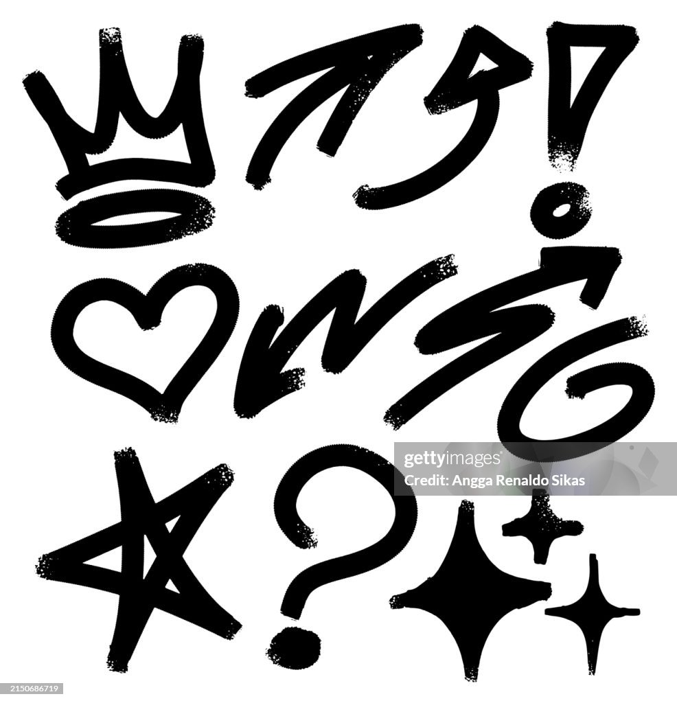 Funky hand drawn black graffiti symbols set