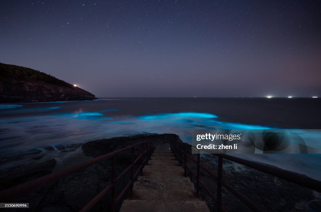 Steps leading to the sea in the late night