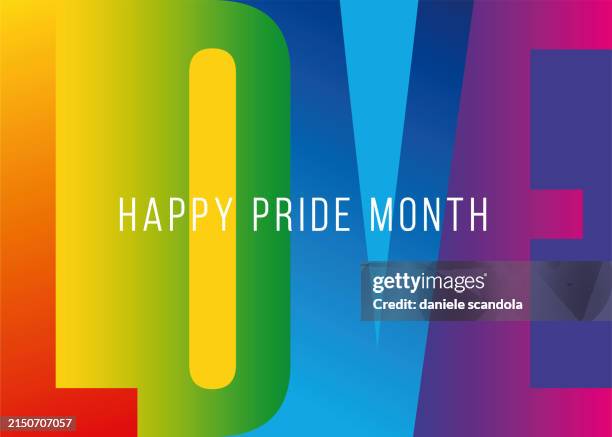 illustrations, cliparts, dessins animés et icônes de carte de vœux de la fierté avec typographie géométrique. - mois des fiertés lgbtqia