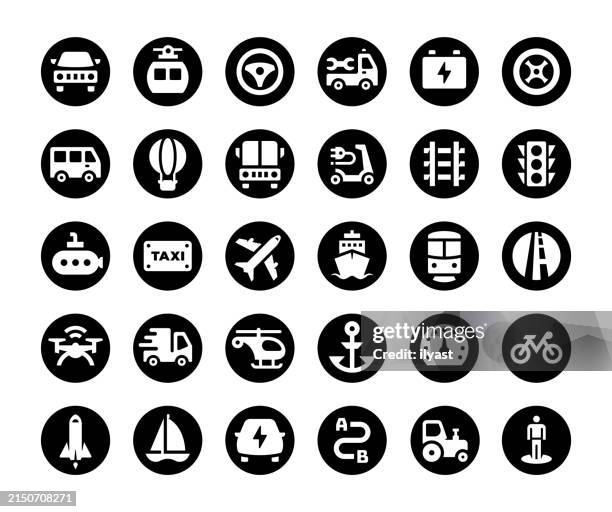 black & white minimal icon set for transportation - spartan cruiser stock illustrations