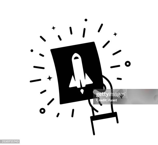 conspiracy concept design for space rocket - watching rocket launch stock illustrations