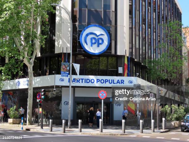 Popular Party headquarters in Genova street on April 16, 2024 in Madrid, Spain.