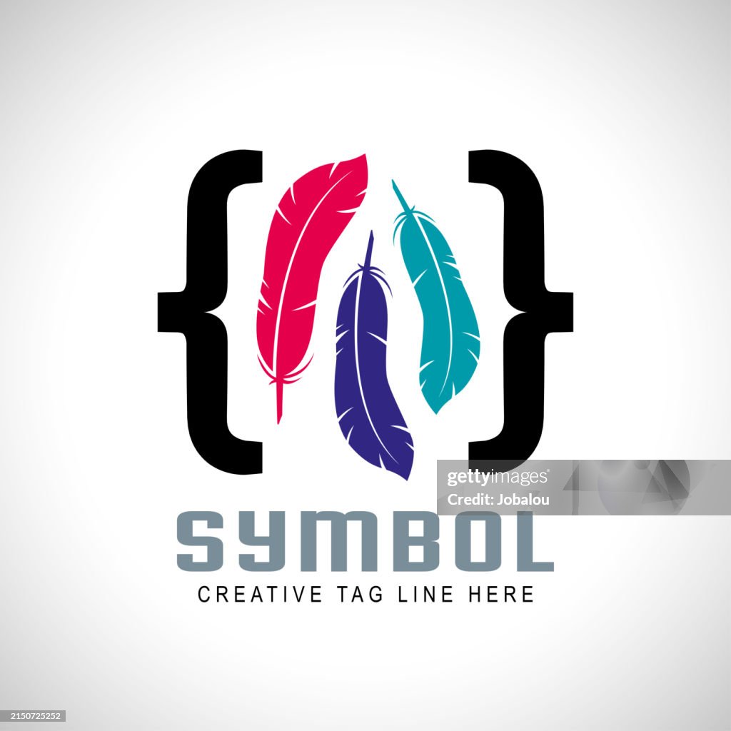 Minimalist Three Colored Feathers Inside Brackets Brand Symbol Template