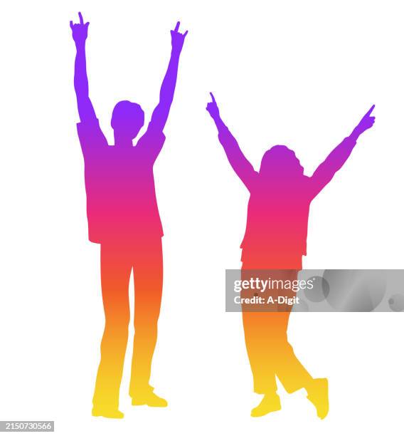cool and happy couple rainbow - gender neutral body stock illustrations