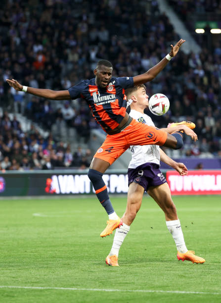 Boubakar KOUYATE - 09 Thijs DALLINGA during the Ligue 1 Uber Eats match between Toulouse and Montpellier at Stadium de Toulouse on May 3, 2024 in...